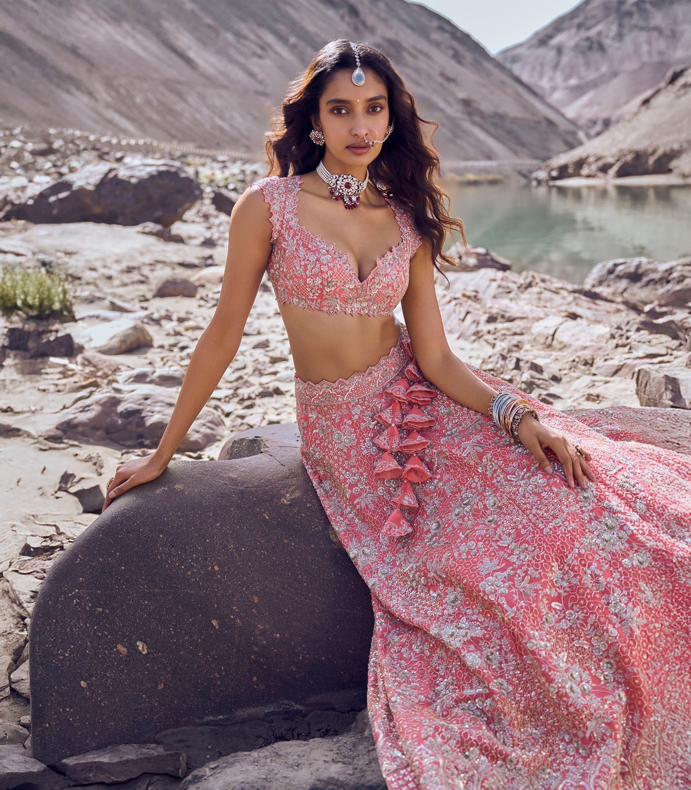 Ember Lehenga Set - Coral