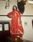 Aari Parrot Straight Cut Kurta Set - Red