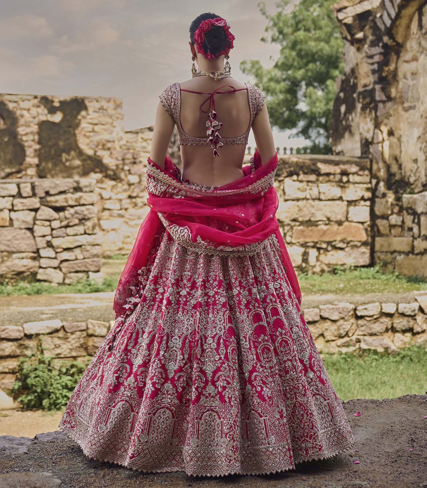 Cherry Red Anita Lehenga Set