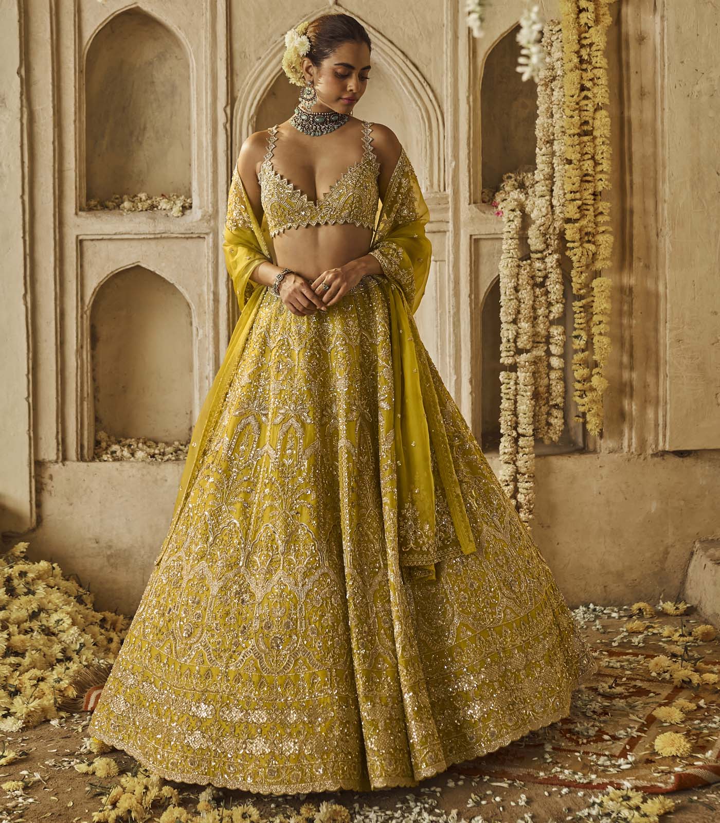 Yellowish Green Sneha Lehenga Set