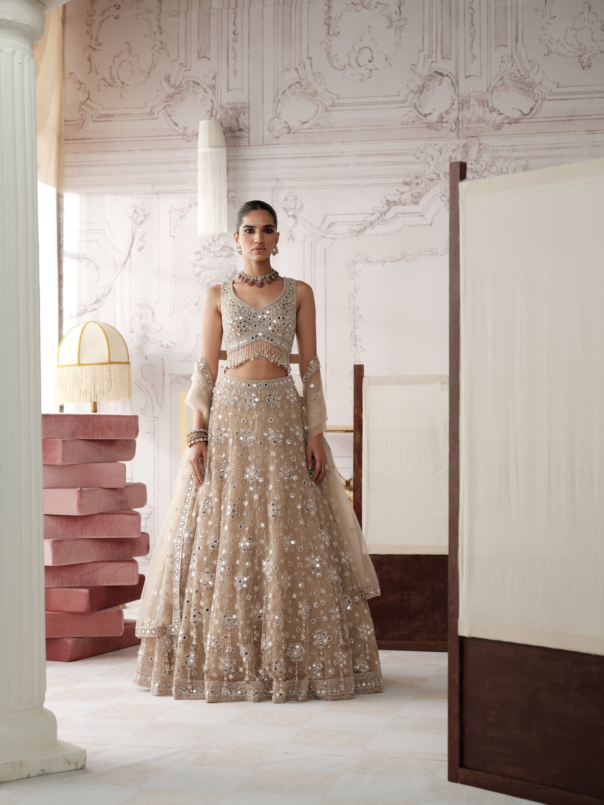 Champagne Radiance Embroidered Lehenga Set