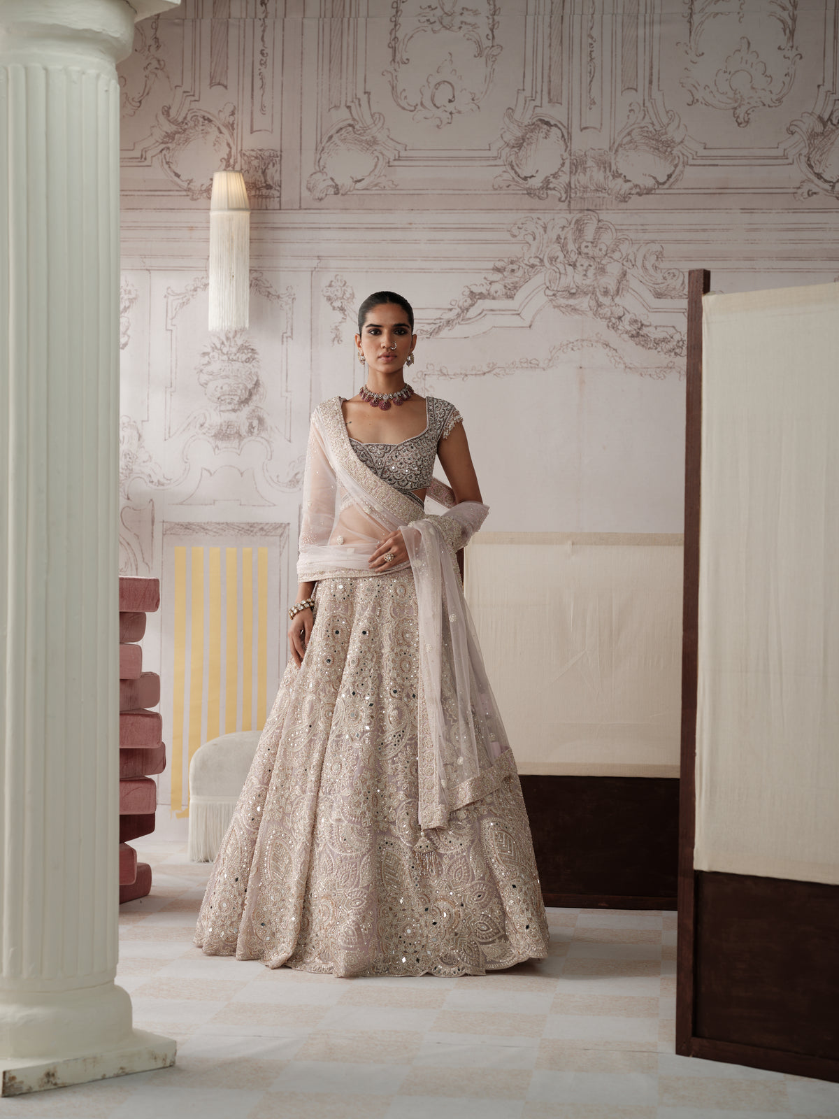 Champagne Opal Embroidered Lehenga Set