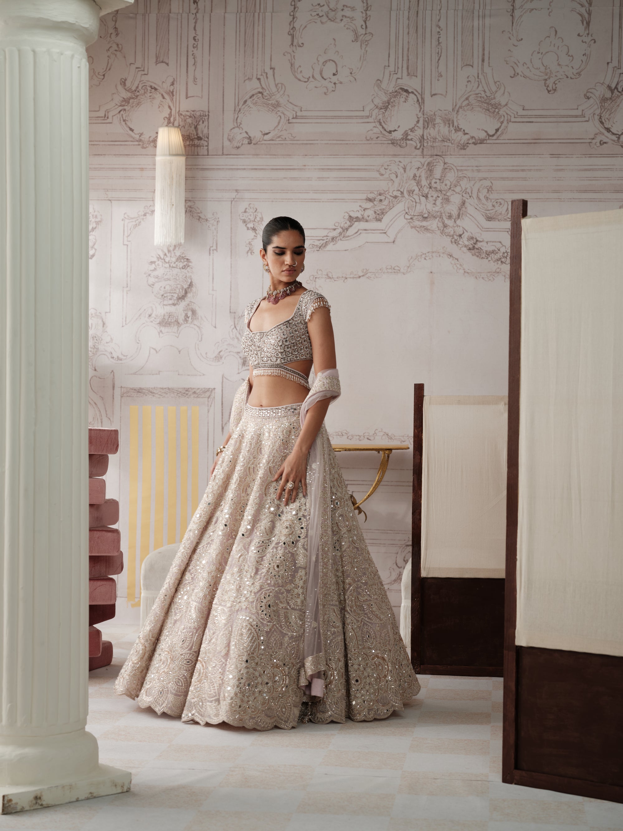 Champagne Opal Embroidered Lehenga Set