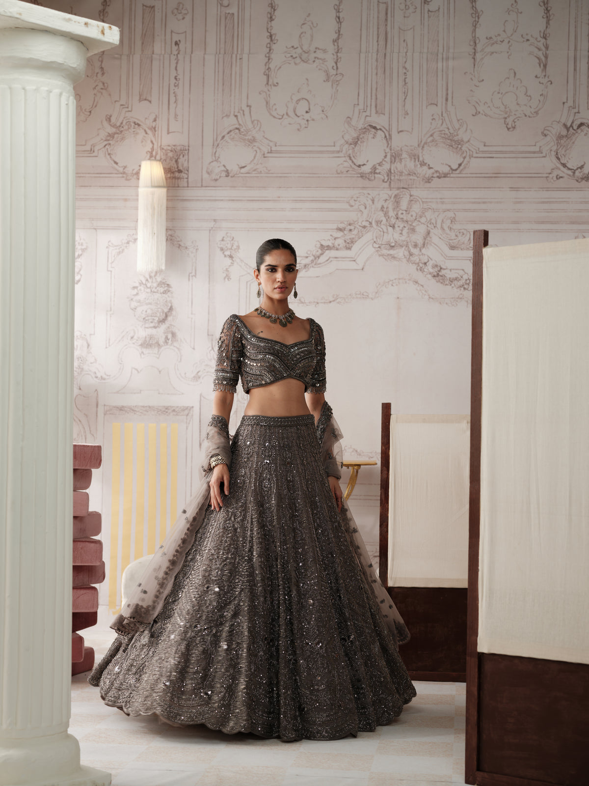 Graphite Etoile Embroidered Lehenga Set
