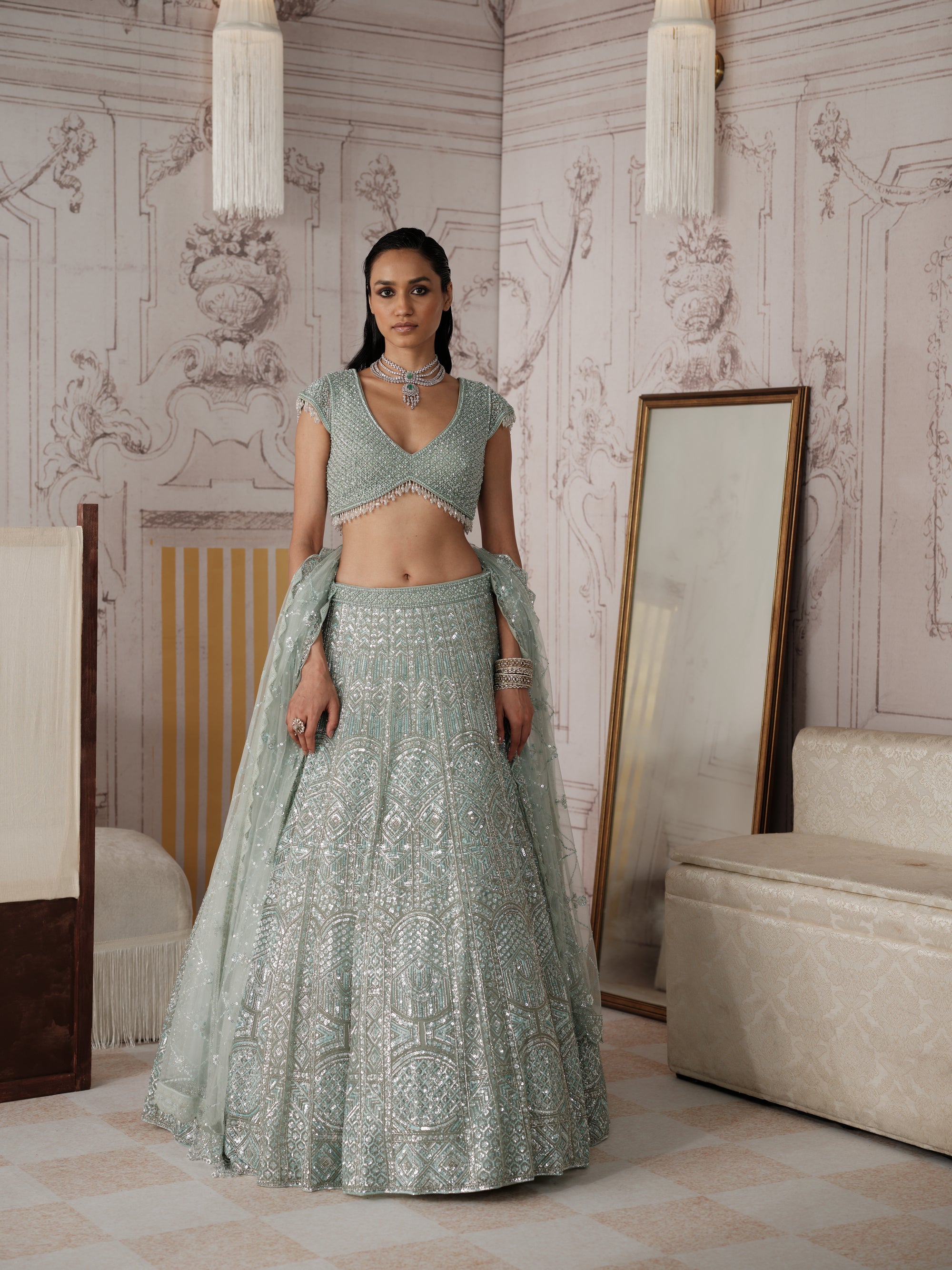 Glacial Mint Embroidered Lehenga Set