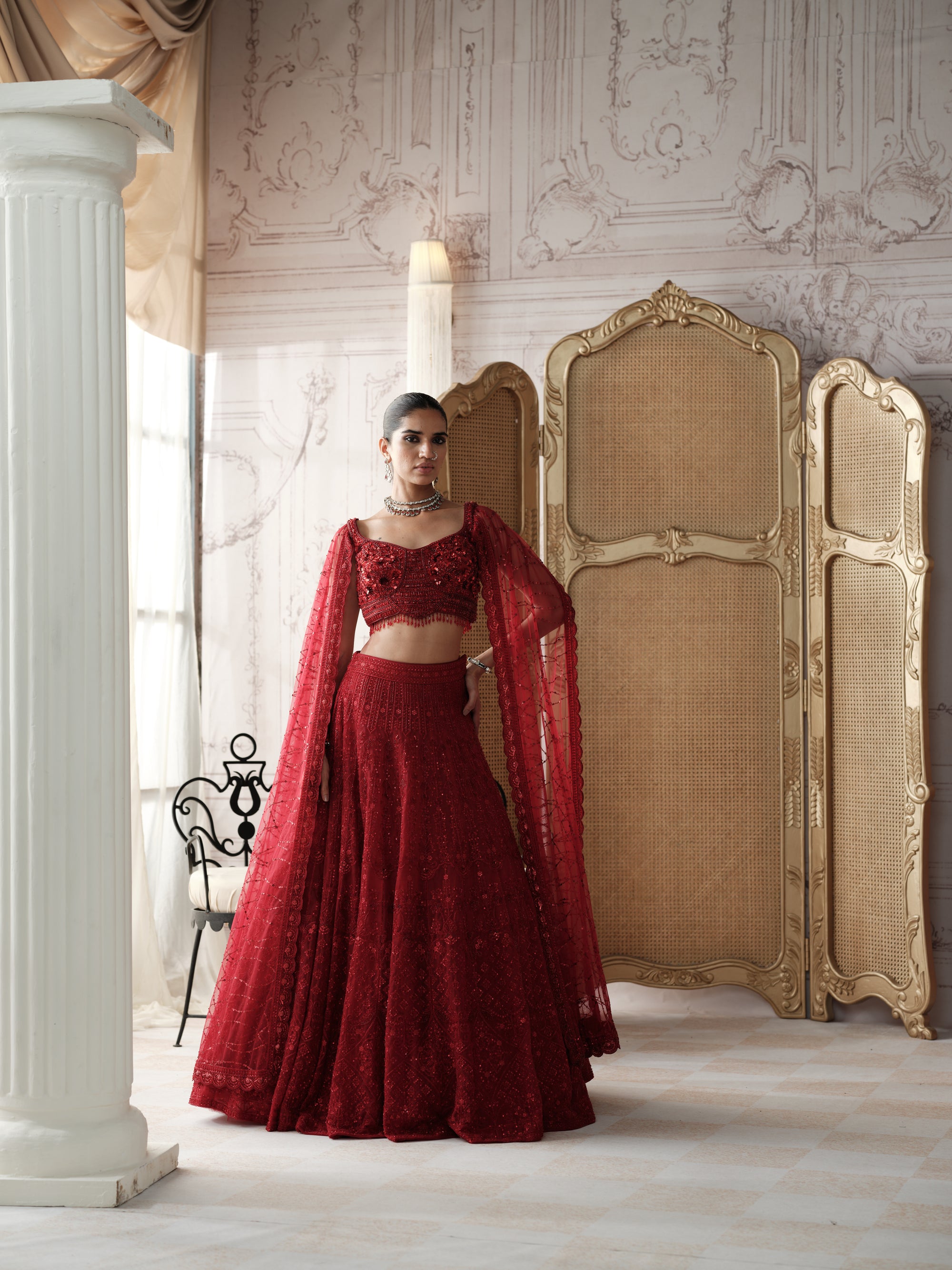 Crimson Etoile Embroidered Lehenga Set
