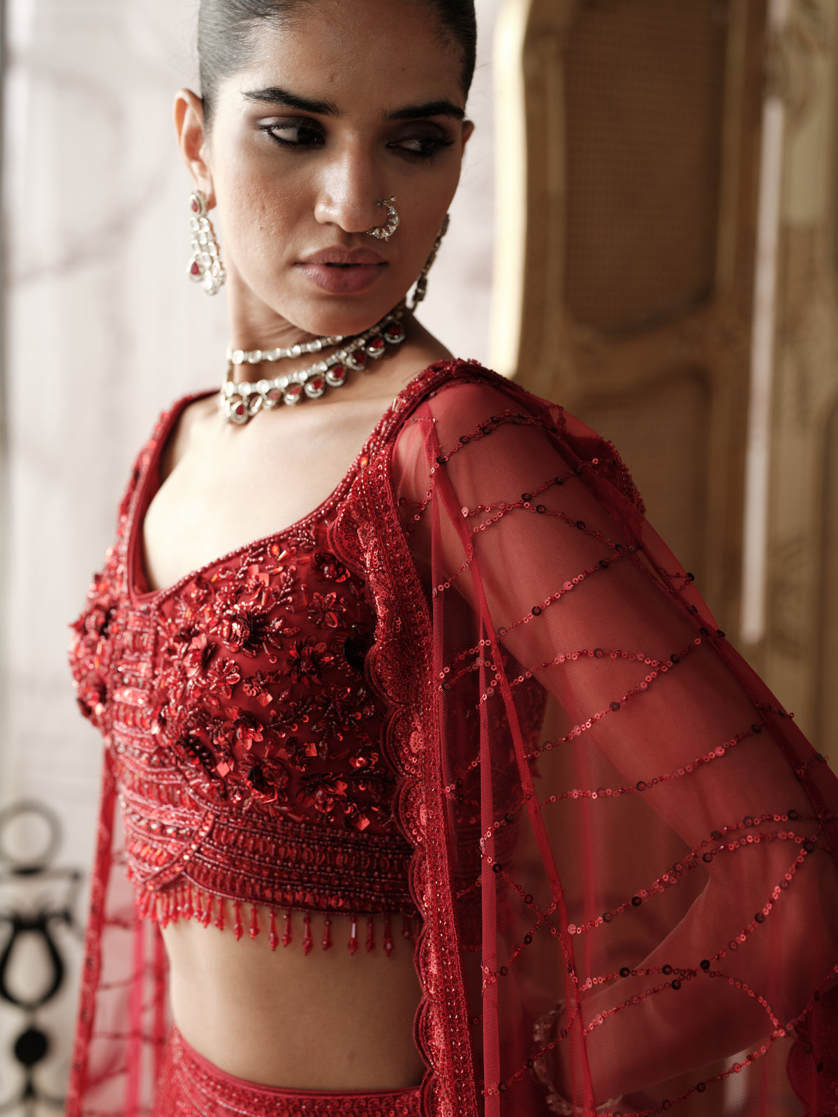 Crimson Etoile Embroidered Lehenga Set