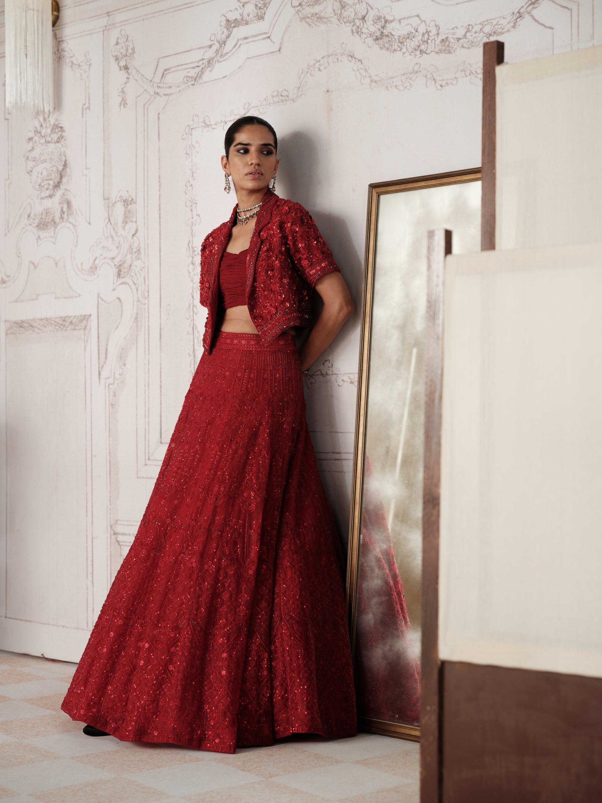 Crimson Revierie Embroidered Lehenga Set