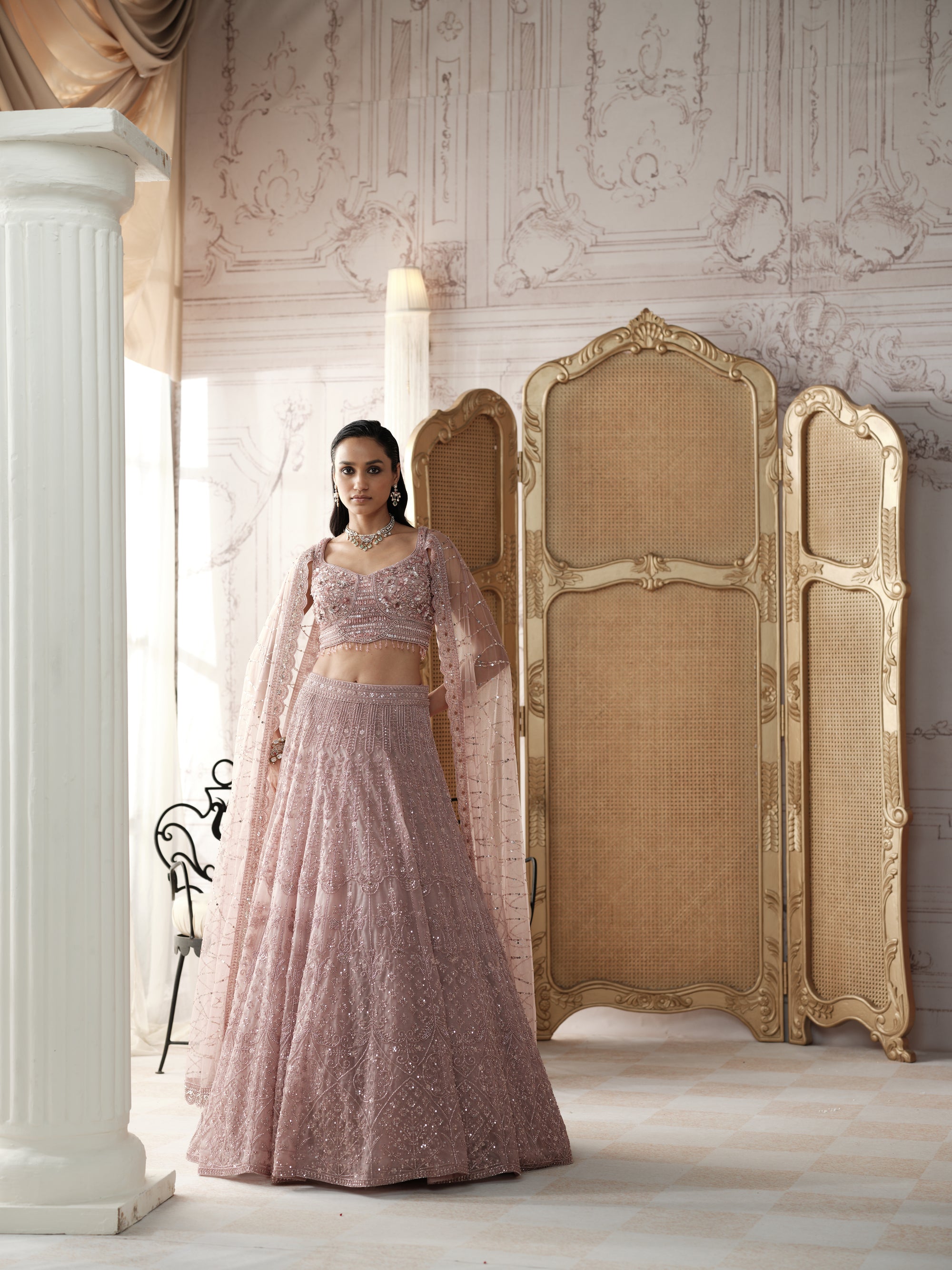 Champagne Blush Embroidered Lehenga Set