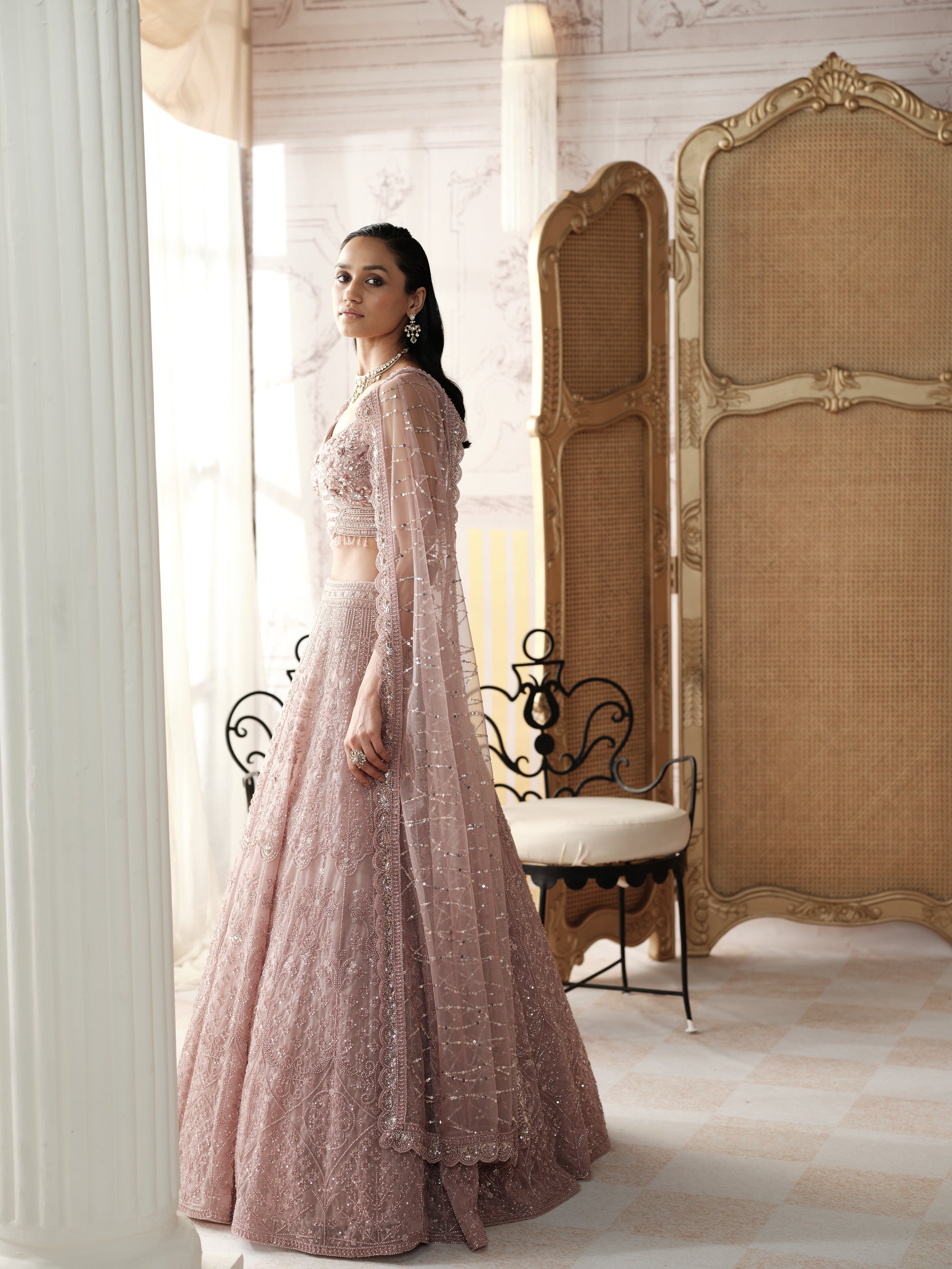Champagne Blush Embroidered Lehenga Set