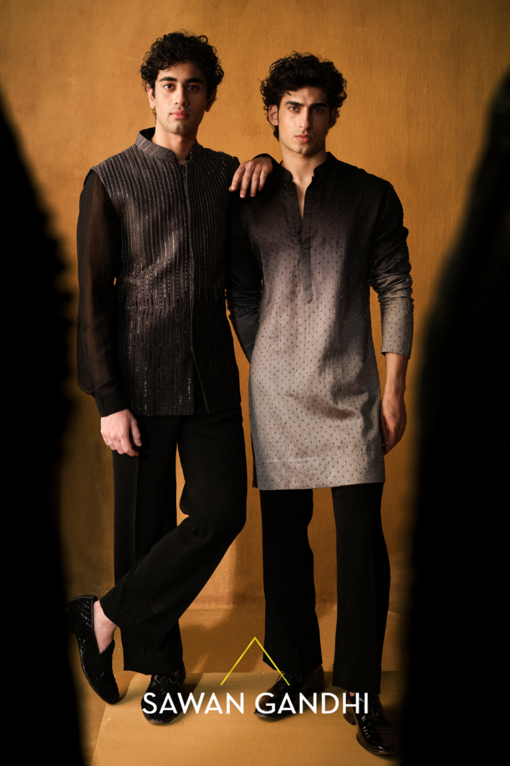 Black To Grey Cutdana Detailing Kurta