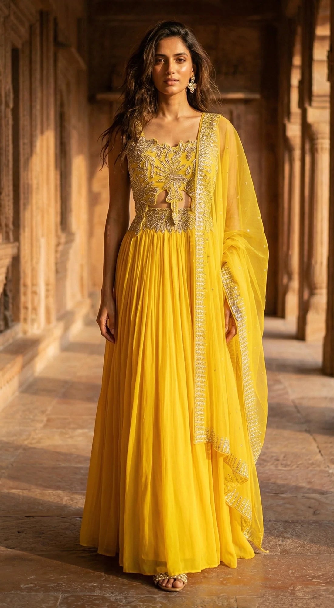 Yellow Georgette Embroidered Lehenga Set - Ready to Ship