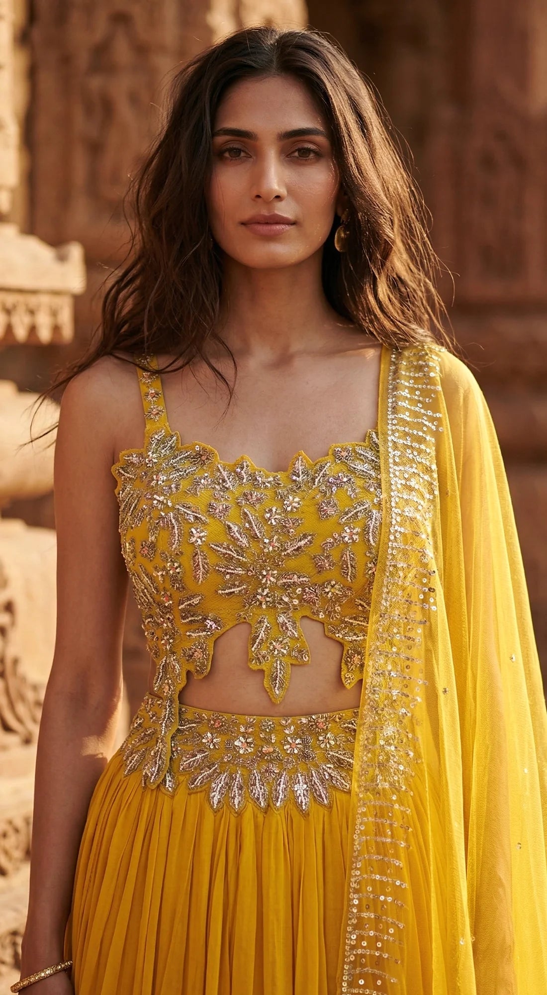 Yellow Georgette Embroidered Lehenga Set - Ready to Ship