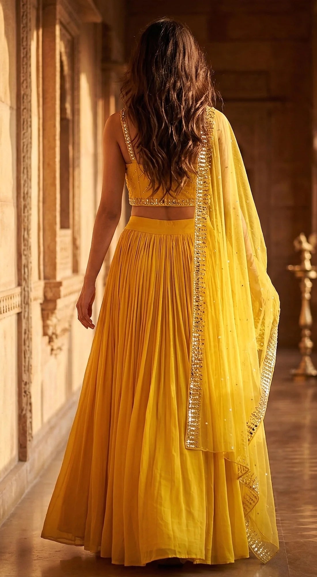 Yellow Georgette Embroidered Lehenga Set - Ready to Ship