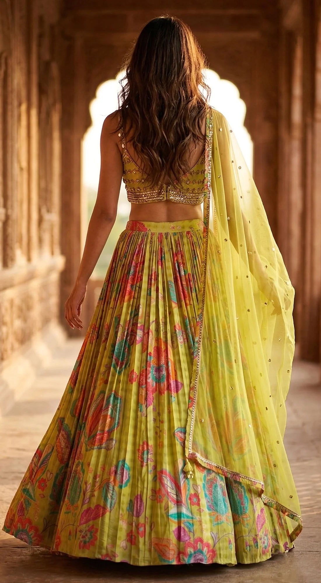 Lime Crepe Embroidered Lehenga Set - Ready to Ship
