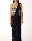 Black Corset Draped Saree Set - Ready to Ship