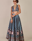 Navy Blue - Creme Ivory Skirt Set