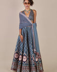 Navy Blue - Creme Ivory Skirt Set