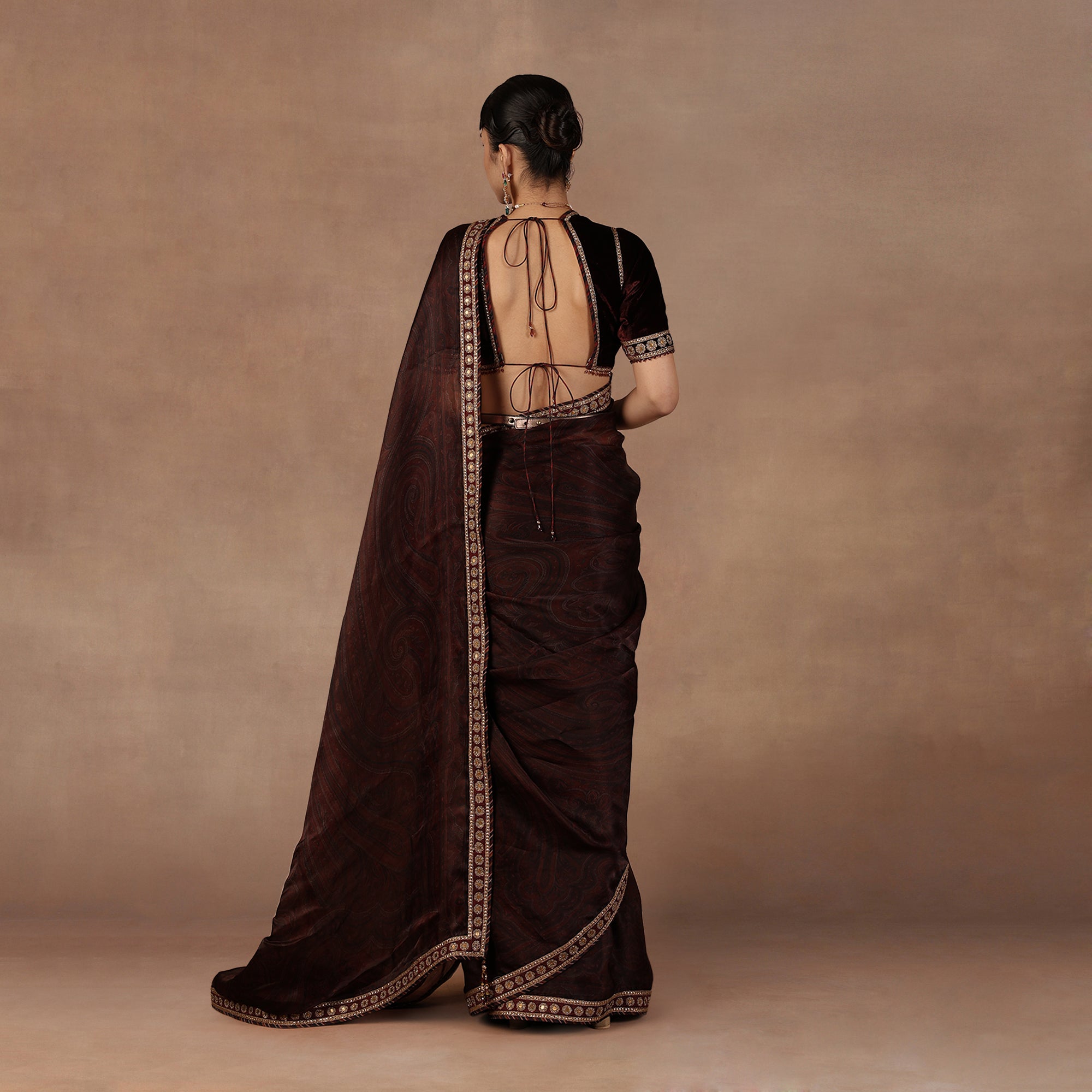 Burgundy Jamawar Saree Set