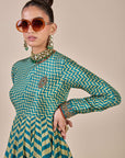 Teal Chevron Anarkali