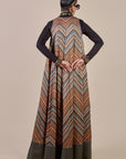 Rust Orange - Sage Green Chevron Anarkali Set