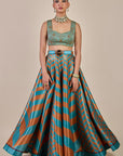Turquoise - Rust Chevron Skirt Set