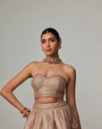 Deep Beige Multicolor Corset With Skirt