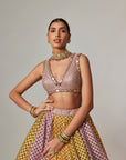 Mustard Multicolor Crop Top With Skirt