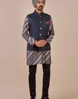 Midnight Blue Tonal Chevron Nehru Jacket