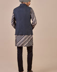 Midnight Blue Tonal Chevron Nehru Jacket