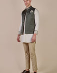 Olive Green Tonal Chevron Nehru Jacket