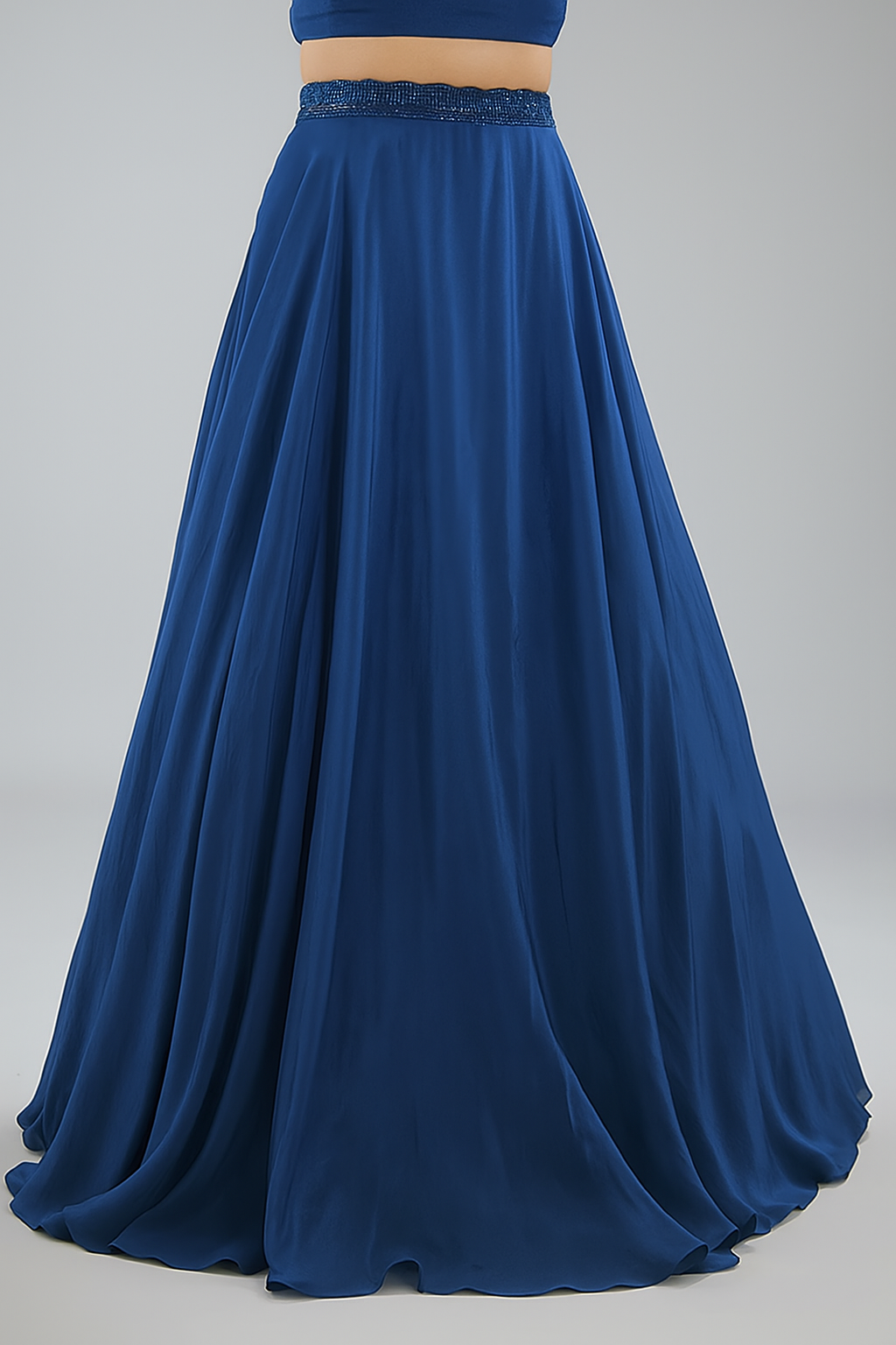 Blue Crepe Hand Embroidered Skirt Set - Ready to Ship