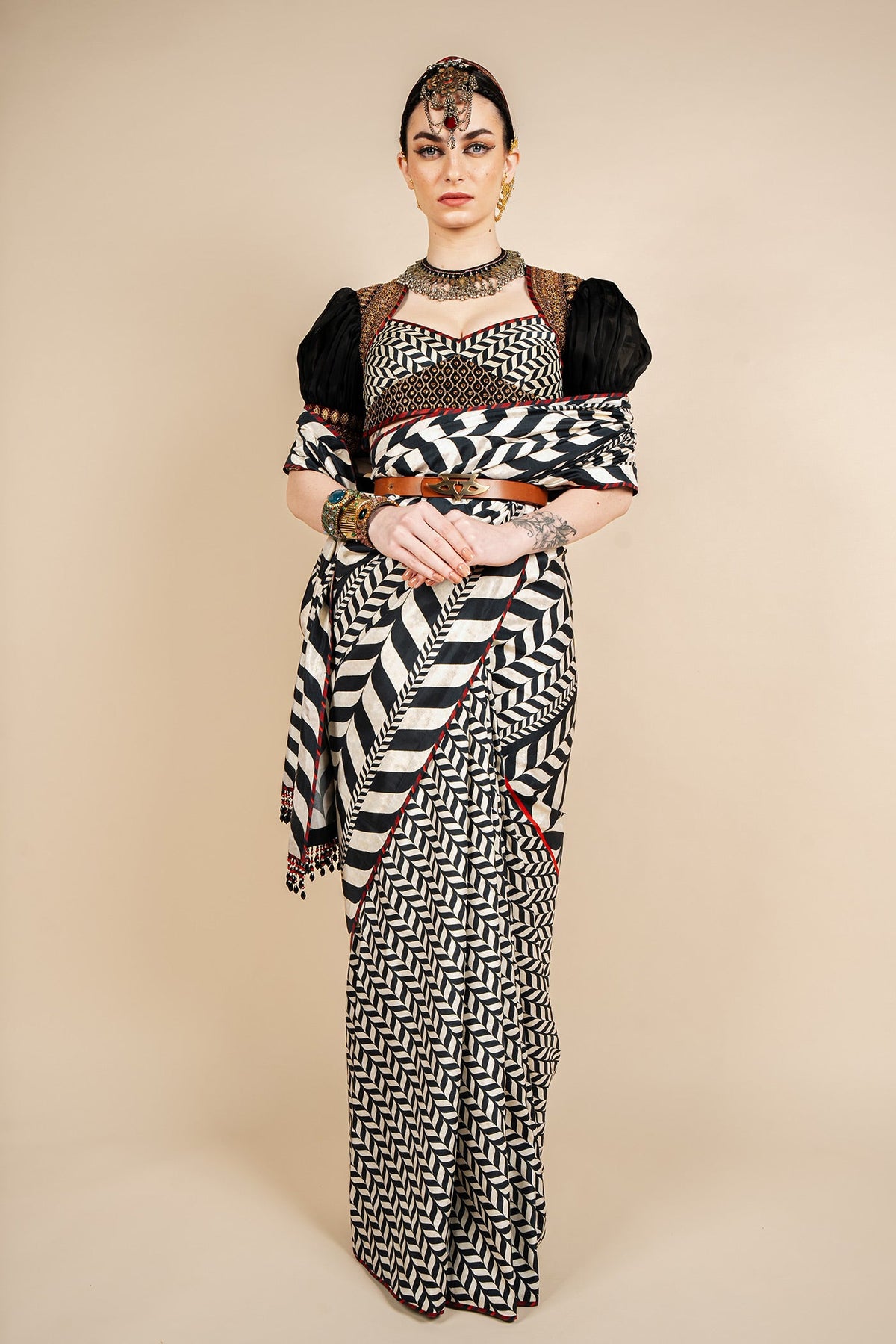 Sunny's Bridal - JJV By JJ Valaya - Chevron Saree Set - JJV by JJ Valaya