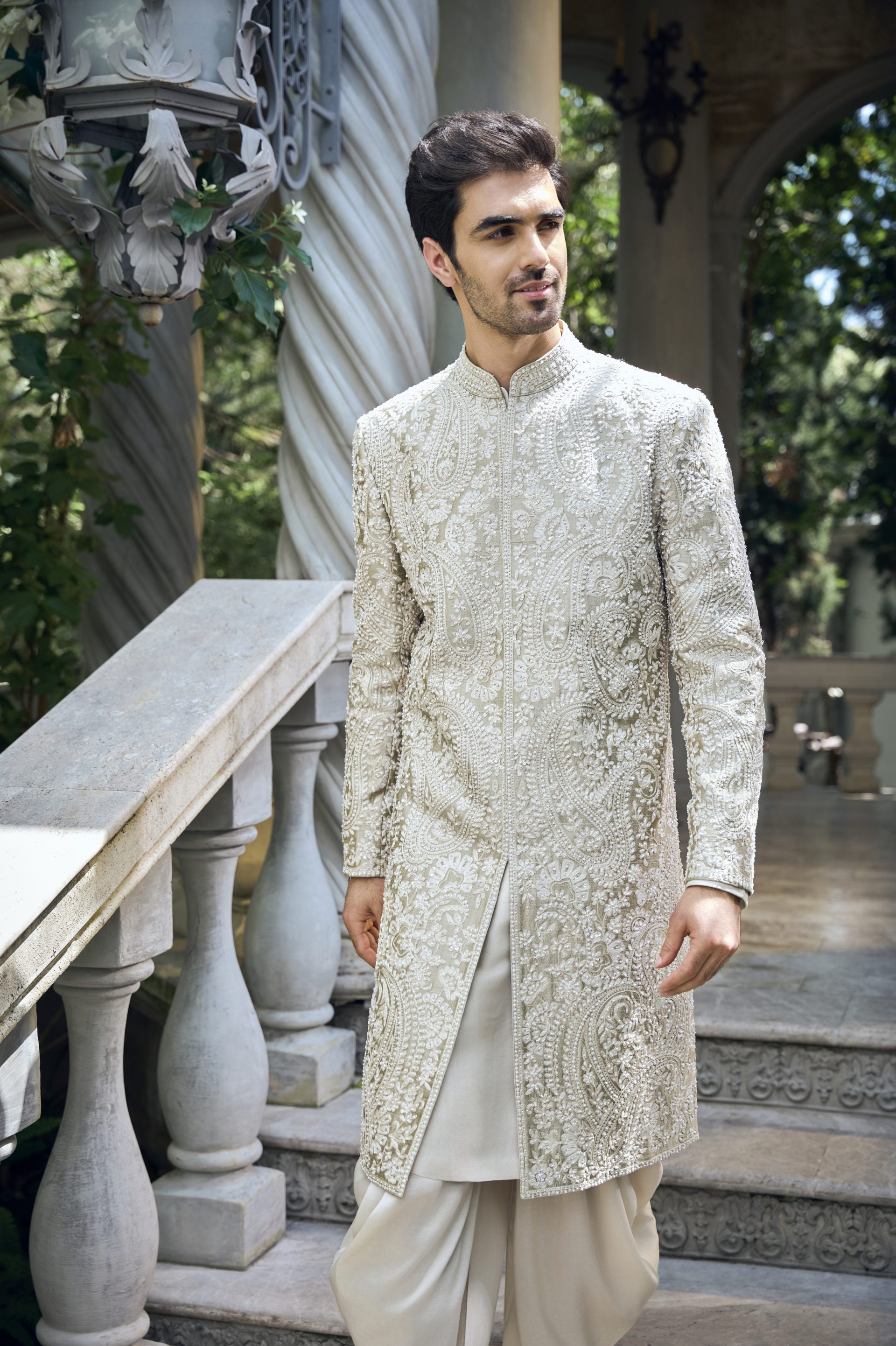 Champagne Paisley Sherwani Set - Ready to Ship