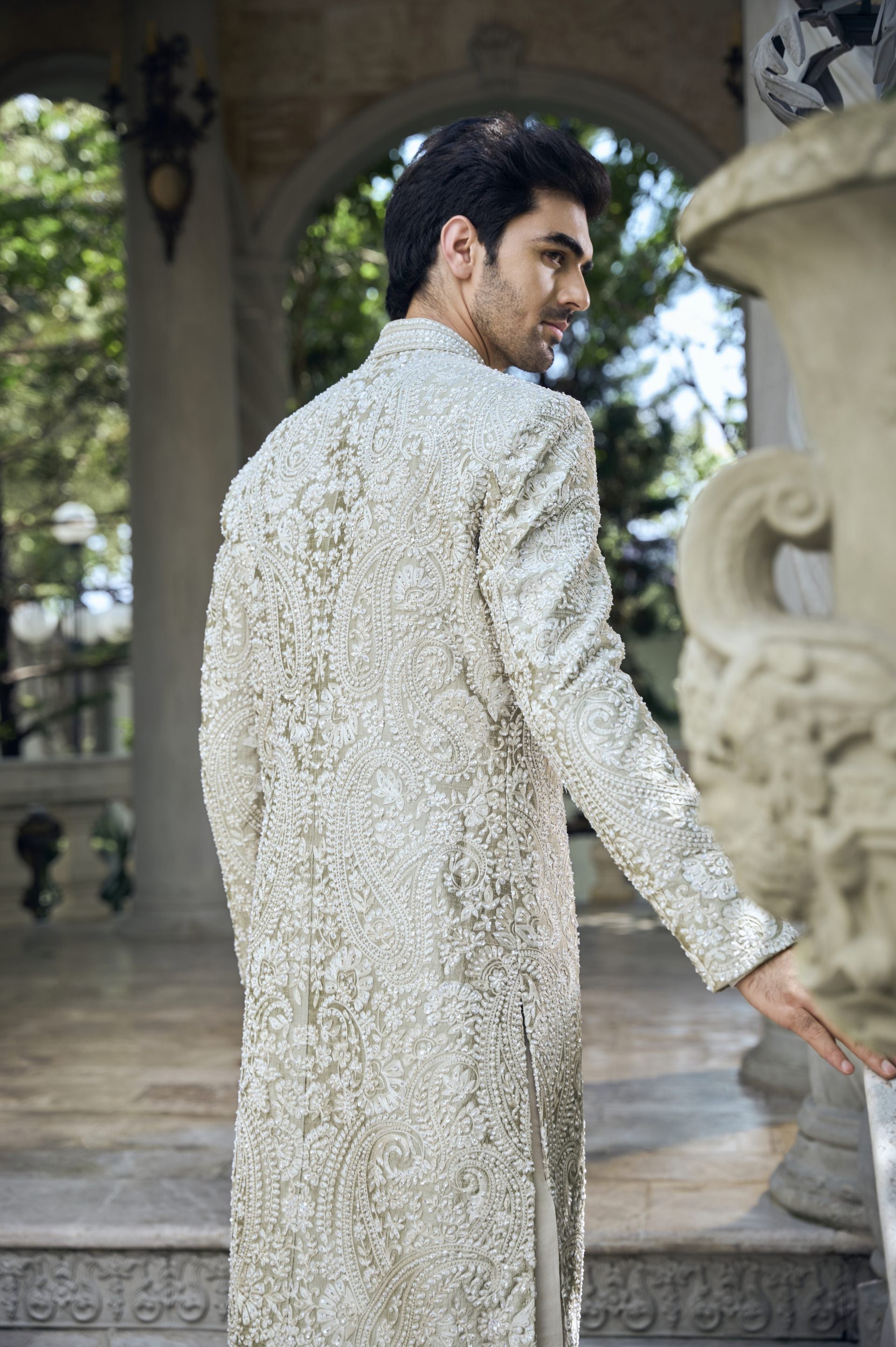 Champagne Paisley Sherwani Set - Ready to Ship