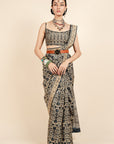 Creme Ivory - Blue Printed Saree Set