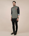 Creme Ivory Printed Nehru Jacket