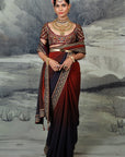 Crimson Red - Midnight Blue Ombre Saree Set | Baroda