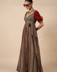 Crimson Red Striped Anarkali