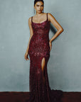 Wine Celestia Sequin Gown