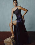 Luna Noir Beaded Slit Gown