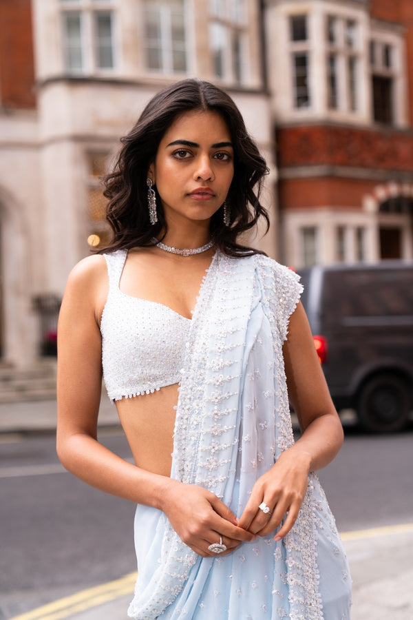 Powder Blue Ombre Sequin Saree