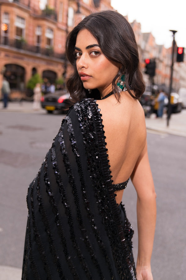 Black Sequin &amp; Crystal Saree