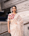 Beige Multi-Coloured Thread Work Saree
