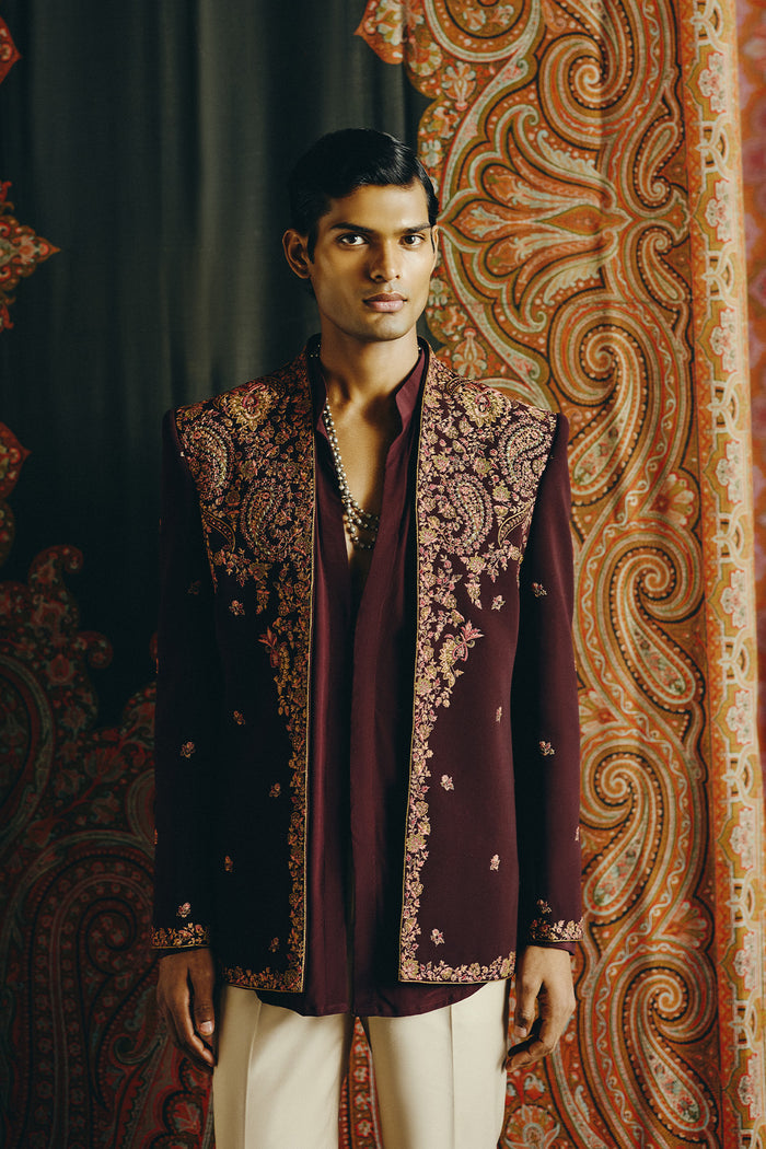 Royal Kashida  Open Jacket with Pant and Shirt