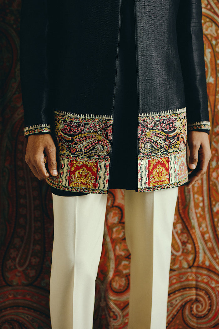 The Imperial Noir Open Jacket with Pant and Kurta Set
