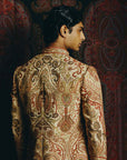 Saffron Kashida Open Jacket with Short kurta and Trouser set