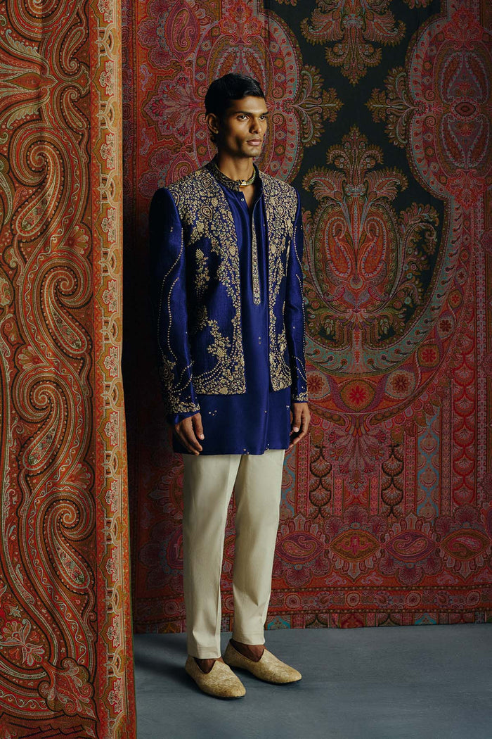 Blue Heritage Open Jacket with Kurta &amp; Pant Set