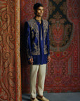 Blue Heritage Open Jacket with Kurta & Pant Set