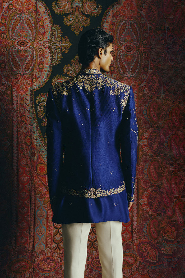 Blue Heritage Open Jacket with Kurta &amp; Pant Set